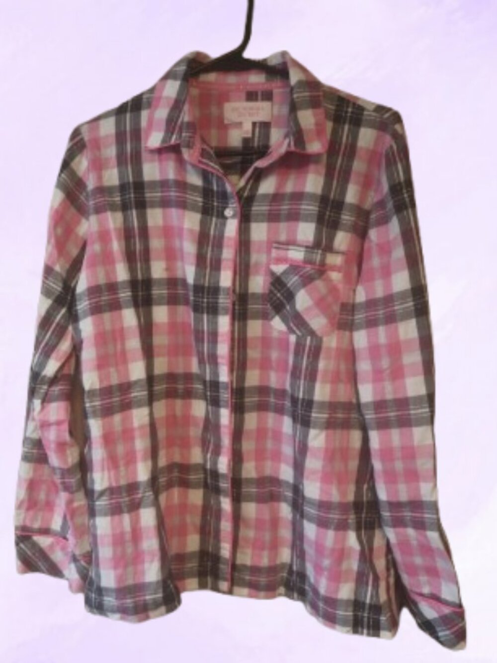 Victoria's Secret plaid flannel pajamas sleep shirt in pink, black and white S